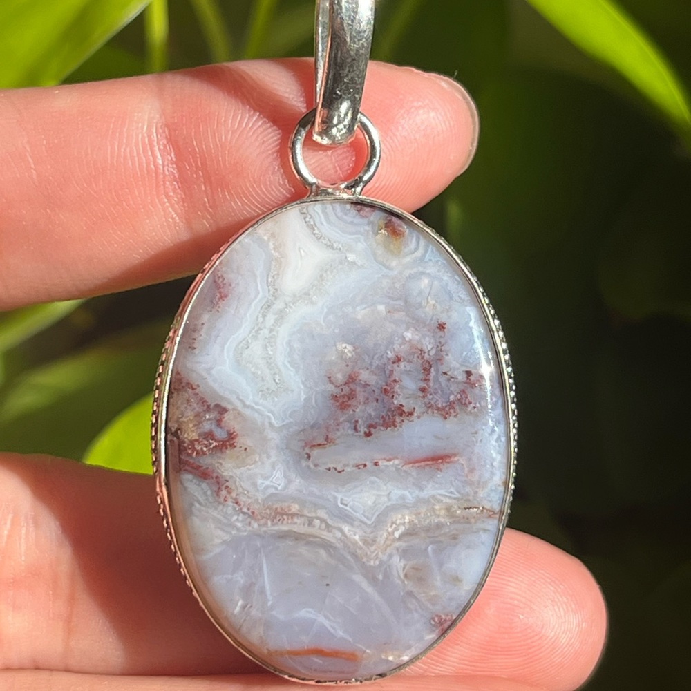 925‎ silver overlay red moss agate pendant